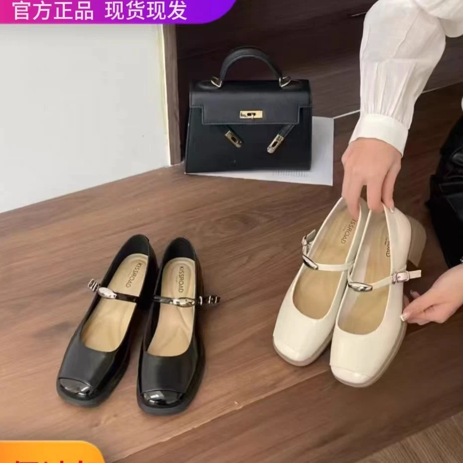 361523110女鞋2025年春款复古拼接小皮鞋粗跟女单鞋玛丽珍
