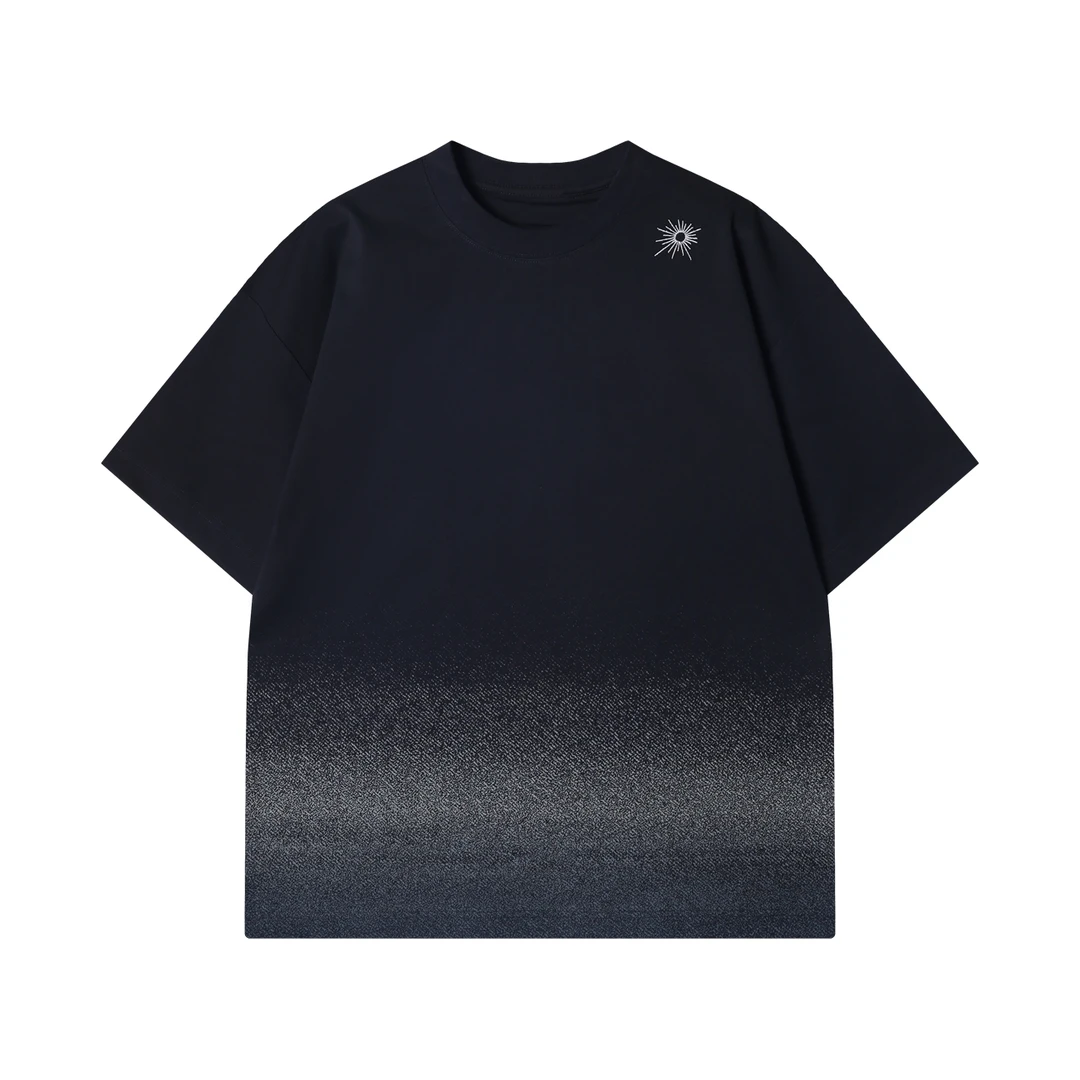 夏季高级感新款时尚渐变刺绣圆领短袖T恤痞帅百搭潮流套头上衣