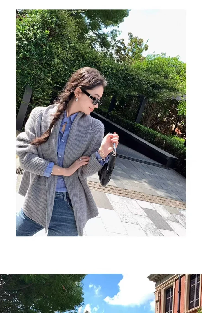 秋冬女士宽松羊毛衫气质休闲百搭针织开衫通勤简约厚款打底衫毛衣