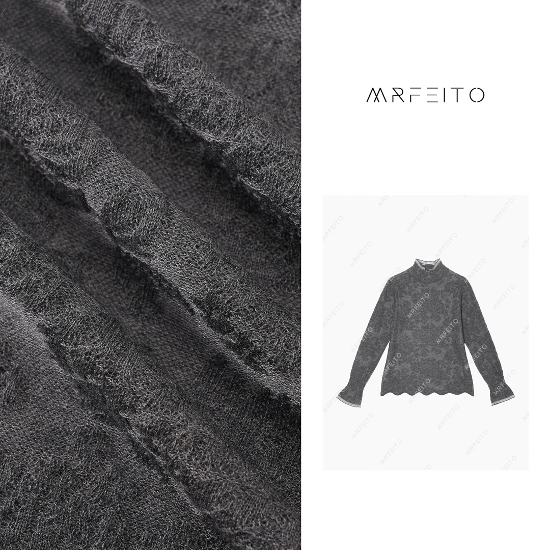 设计刺绣花朵半高领打底上衣H313M01Q27374