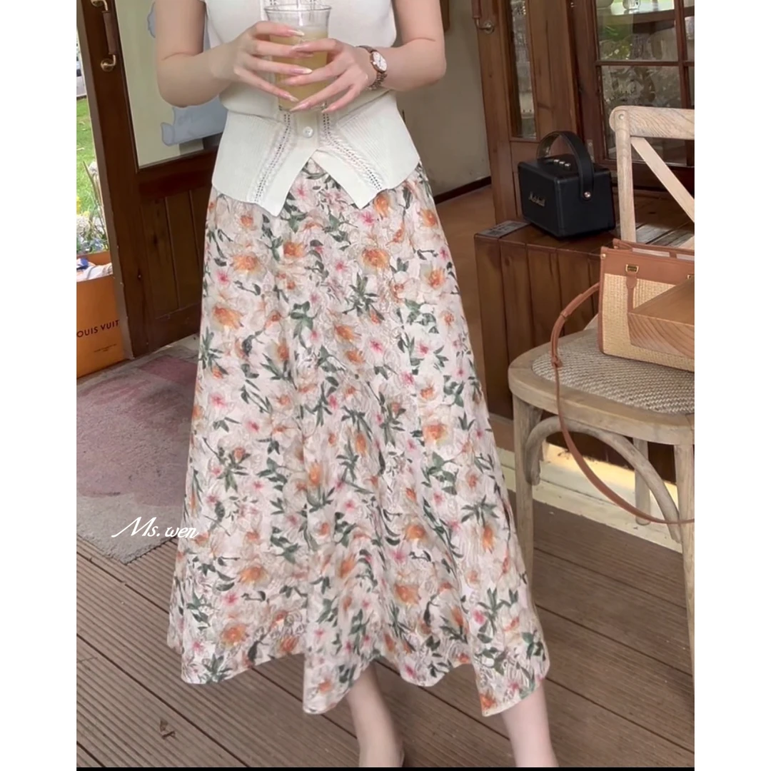 【WENZO】花田~夏季田园风气质优雅百搭修身碎花半身裙W250454