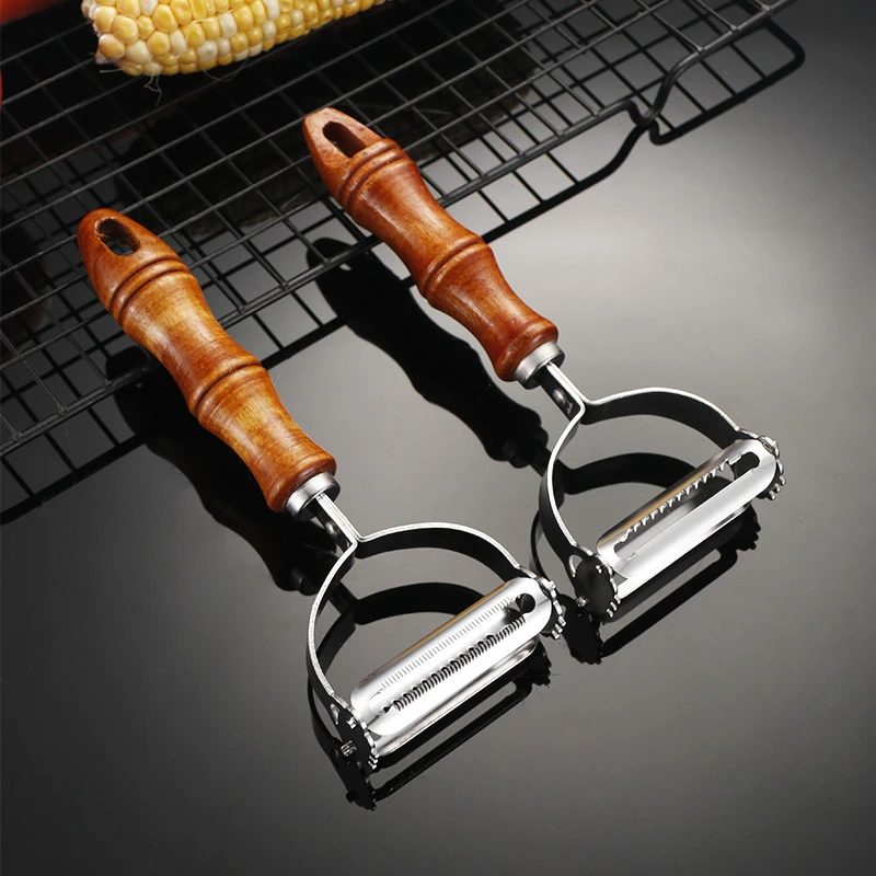 【两个】不锈钢二合一削皮刀竹柄刮皮土豆刨丝削皮器瓜刨锋利厨房