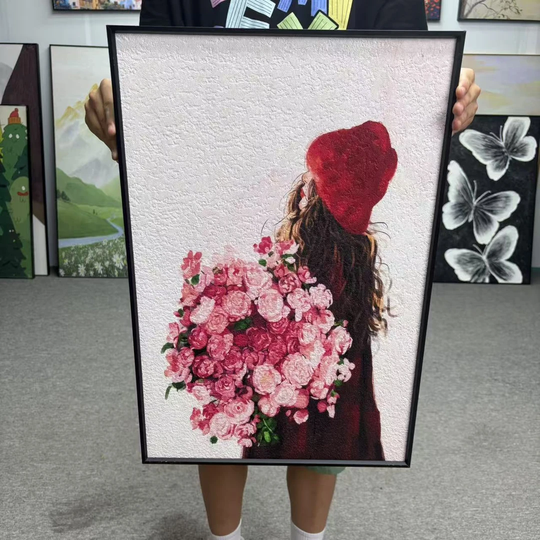 《花束女孩》现代风国潮治愈系沙发背景墙挂画客厅卧室装饰画146