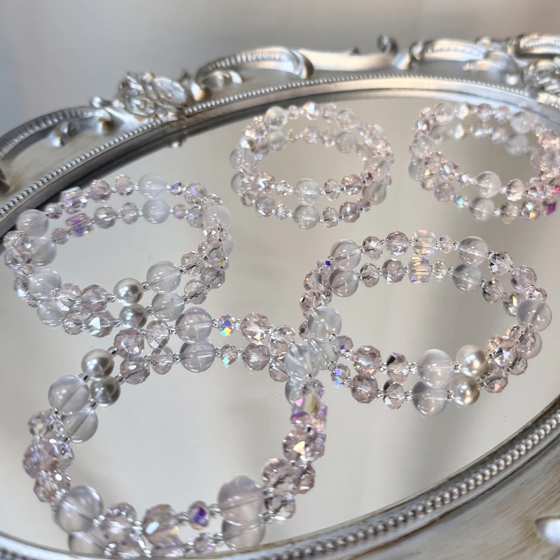 天然粉水晶 琉璃 手串