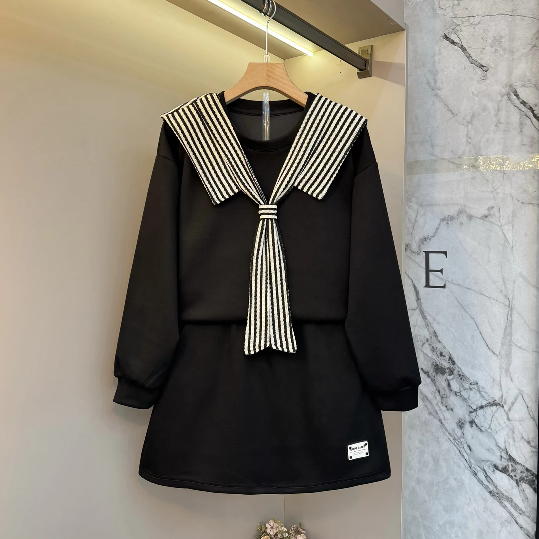 2025秋季大码时尚欧货气质高品质假两件披肩上衣+短裙两件套89393