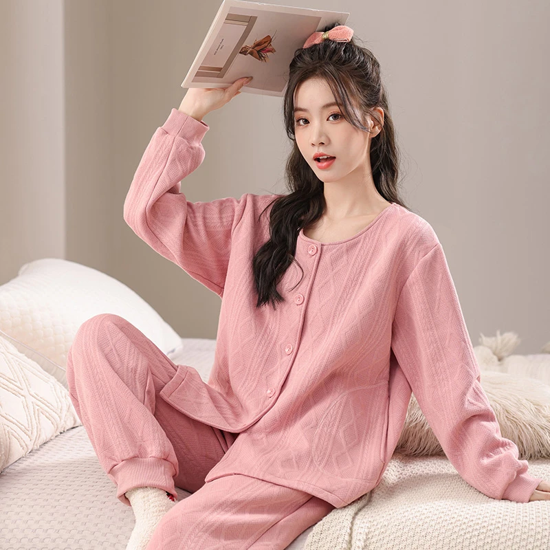 家居服女爆款2025新款100%纯棉睡衣女加厚三层空气棉保暖睡衣外穿