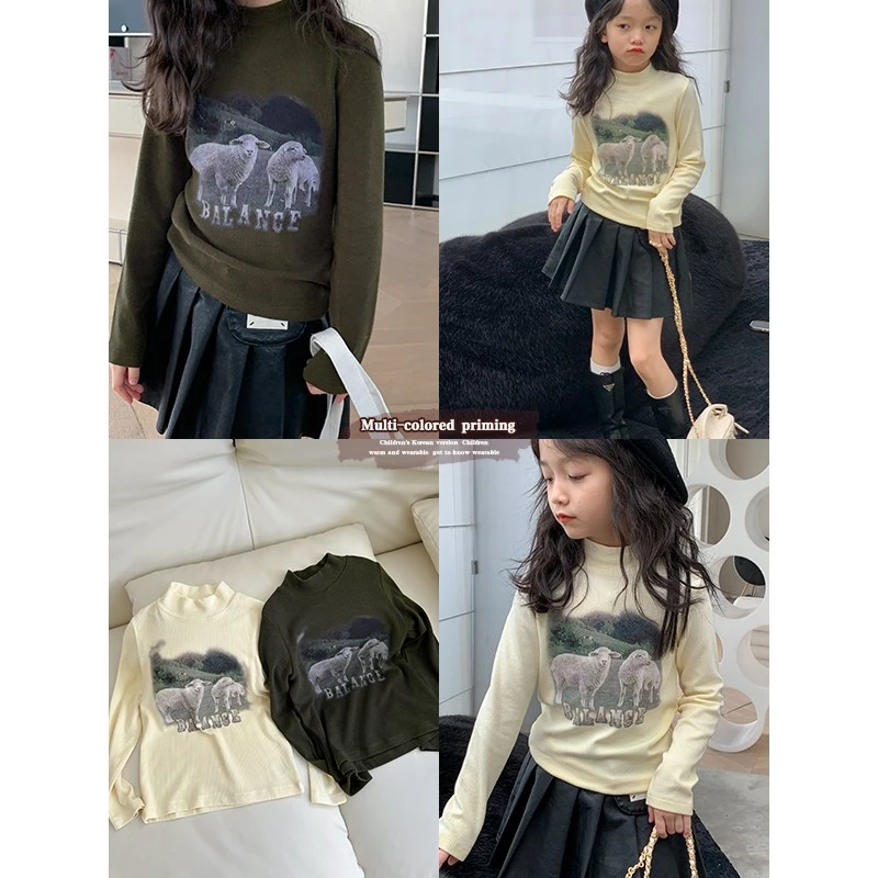 S韩国新款春秋冬装女童绒半高领打底衫儿童内搭T恤长袖上衣