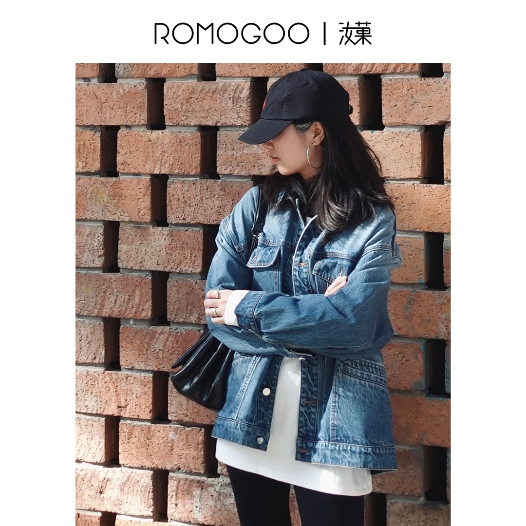 ROMOGOO汝菓【星线好物】男友风水洗复古工装牛仔廓形外套RG703336