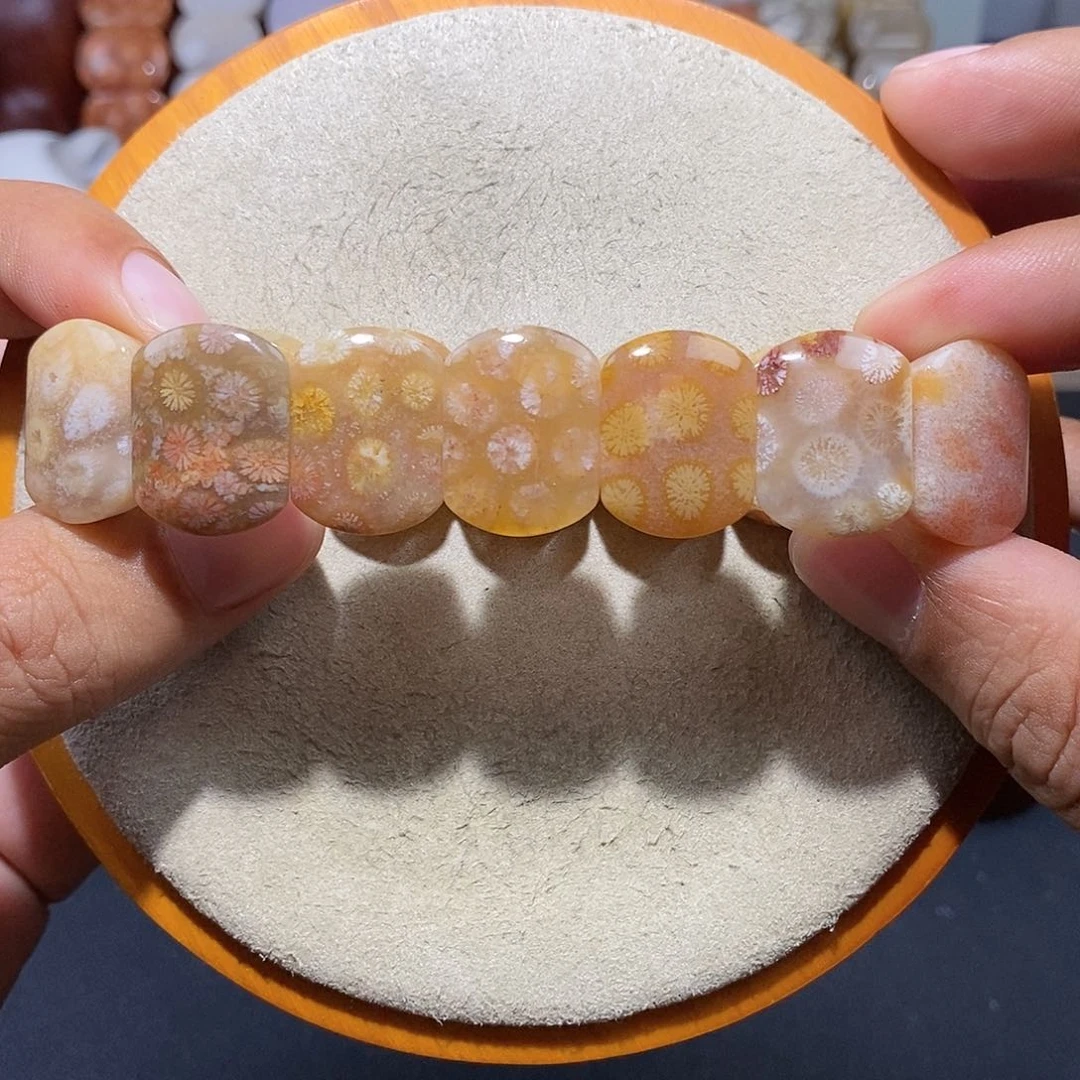 硅化珊瑚（珊瑚玉）手串未镶嵌水彩皮花35