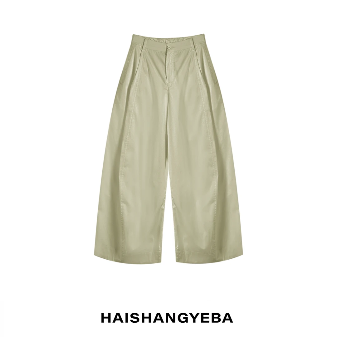 【海上叶爸】新款2025夏季百搭桑蚕丝中高腰宽松直筒阔腿休闲裤