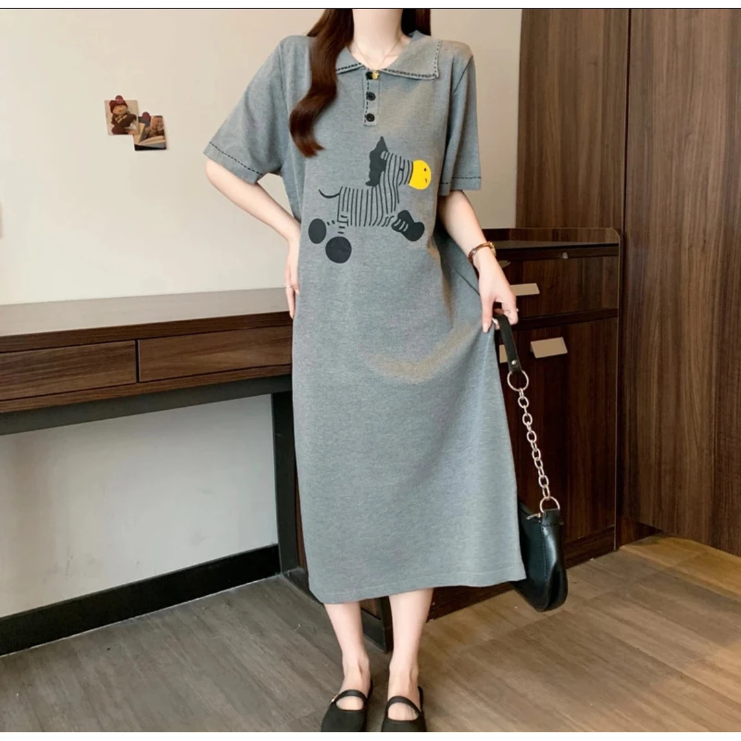 夏季领时尚减龄短袖针织连衣裙宽松恤裙孕妇