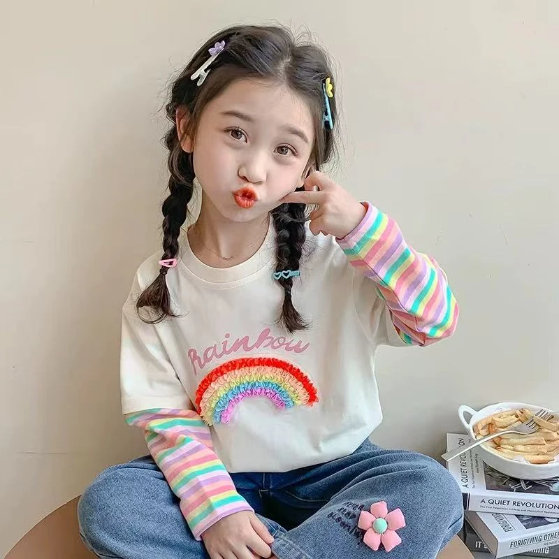 女童长袖t恤2025春季新款女孩宝宝洋气春秋款上衣儿童装春装上衣T