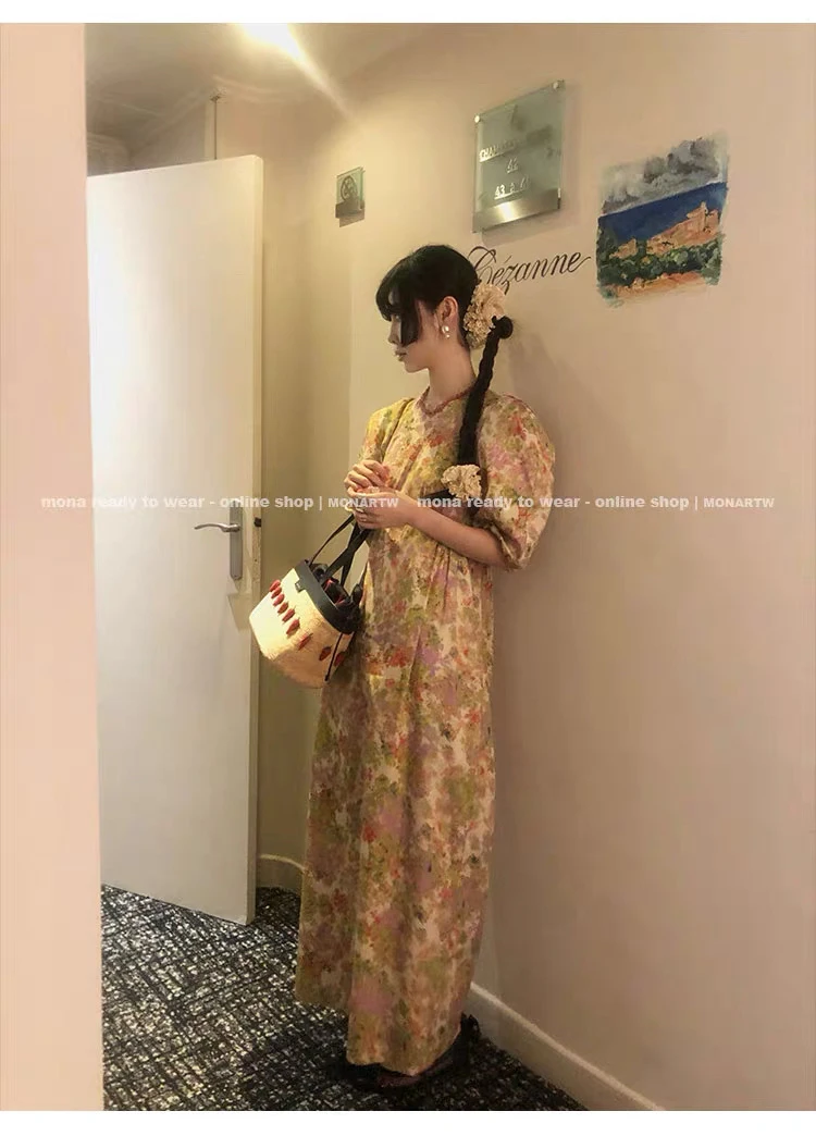 MONA 100棉活性印花 碎花漂亮独特无袖连衣裙子女 2025夏季新款