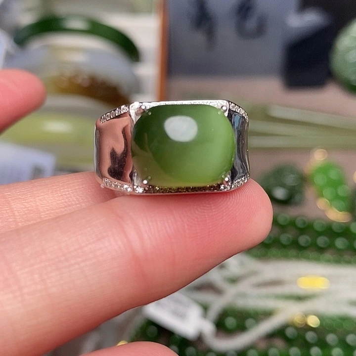 和田玉银S925镶嵌戒指