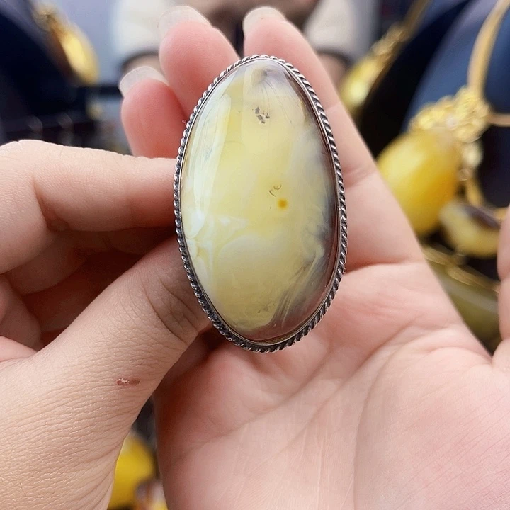 裸石琥珀银S925镶嵌