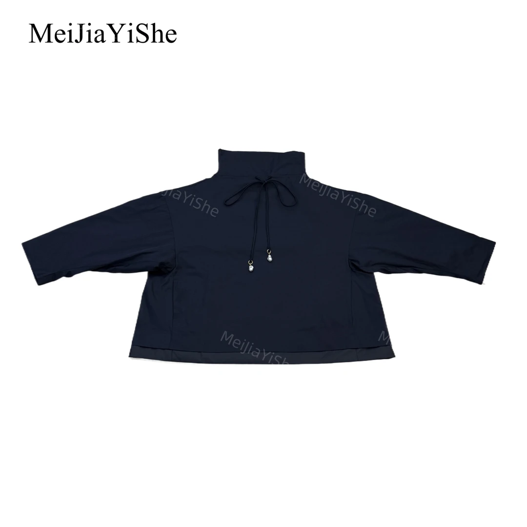 梅家2025新款极简小众时尚高领系带套头棉衣