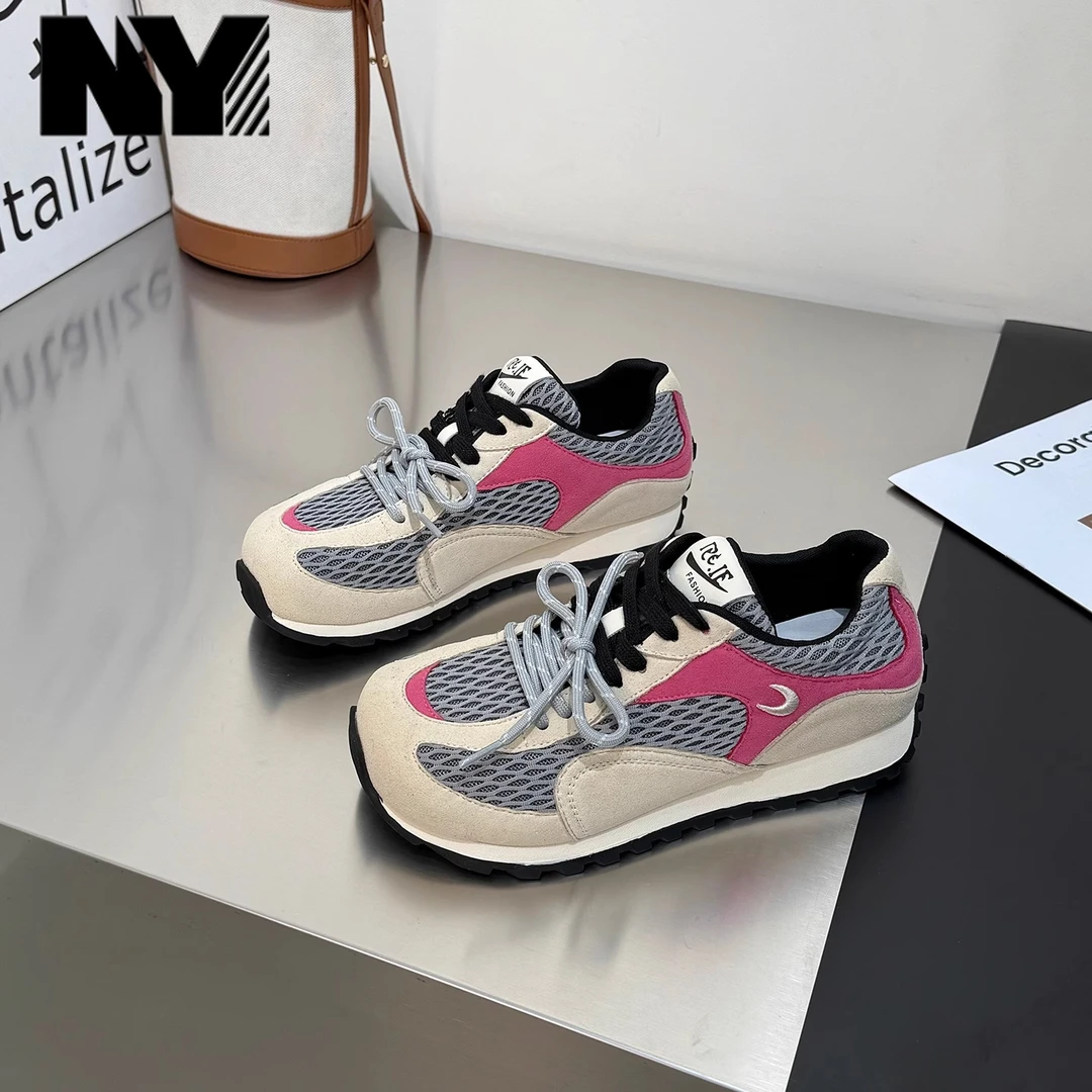 NY复古休闲百搭网面运动老爹鞋女2025秋季新款厚底轻便丑萌阿甘鞋