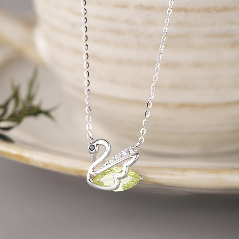 坠链均925银合成锆石 天鹅吊坠项链女s925纯银简约轻奢高级感不掉