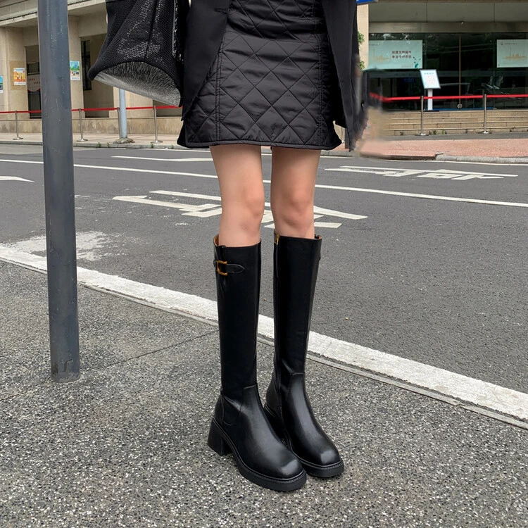 1成都手工定制真皮时装靴靴子冬季长筒方头女鞋高跟高筒靴秋冬