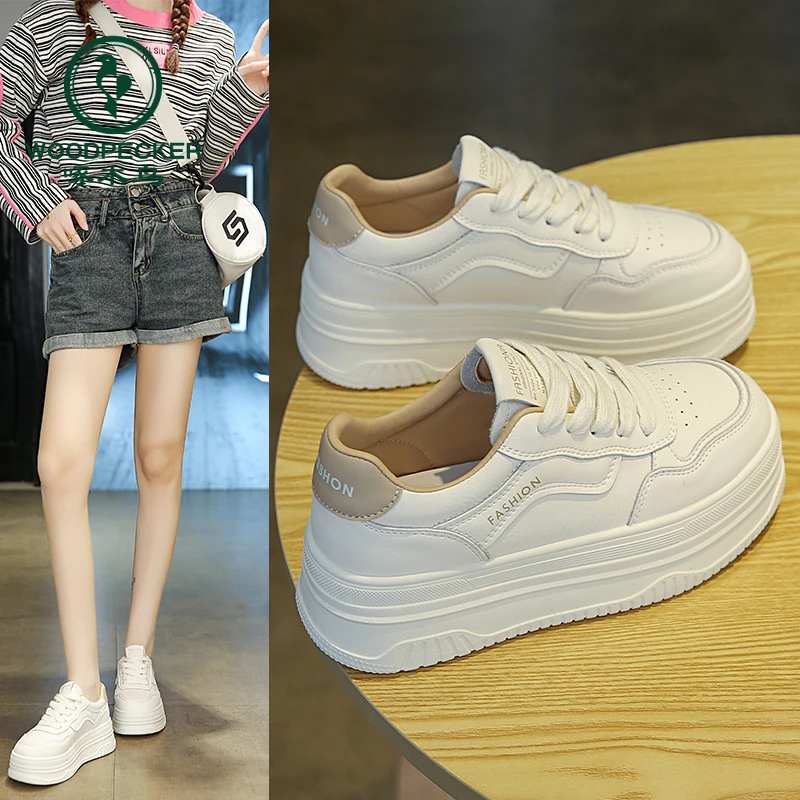 啄木鸟厚底潮流小白鞋2025春季爆款女百搭休闲时尚增高舒适板鞋女