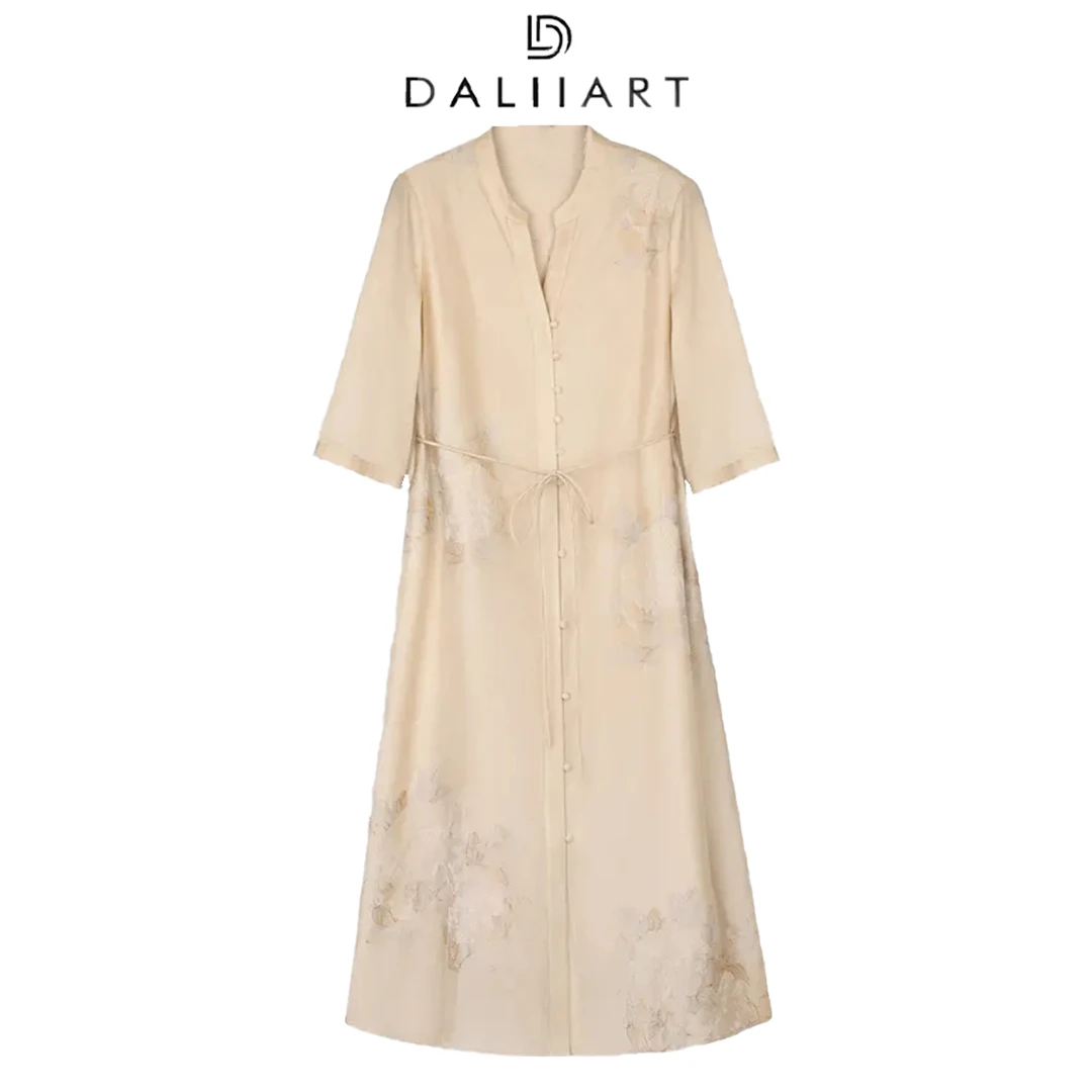 DALIART 江南美人 刺绣腰部系带H型夏飘逸连衣裙DLQZ0655