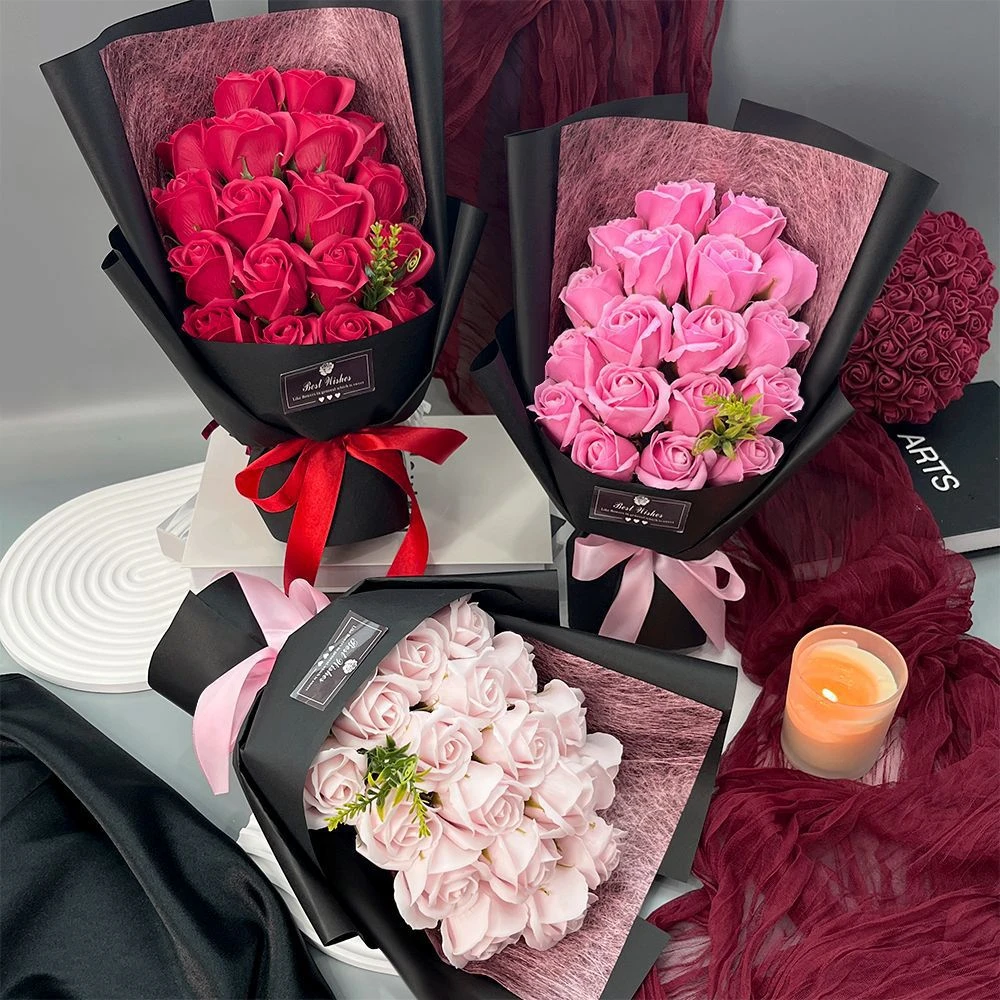 七夕情人节创意礼物18朵香皂玫瑰花束礼盒实用礼品