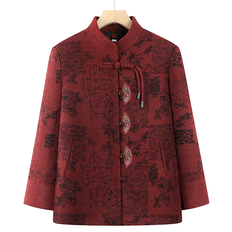 奶奶春装老年妈妈中式国风盘扣外套中老年洋气春秋上衣老太太衣服