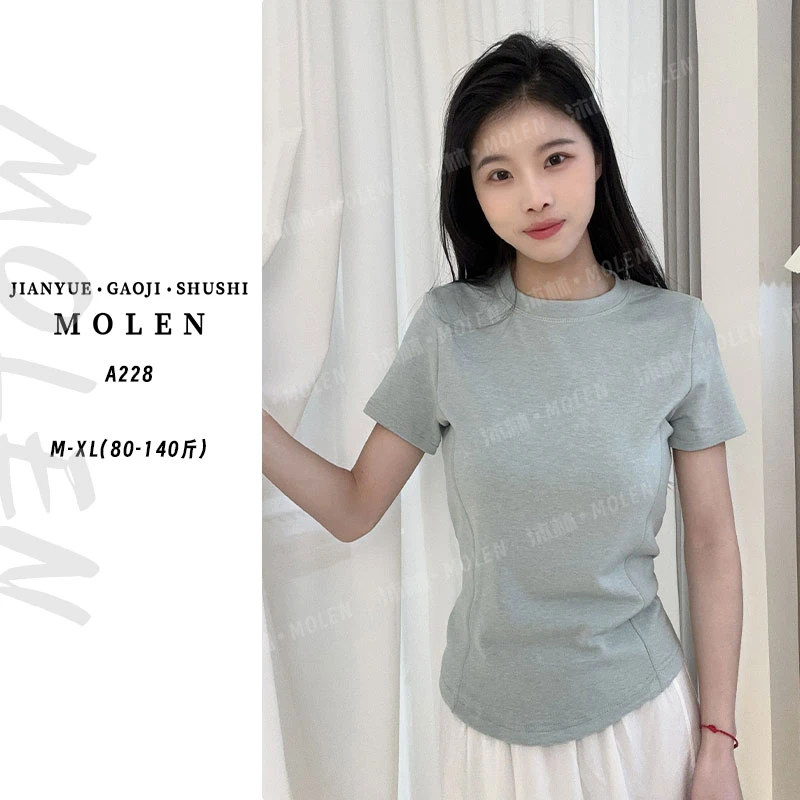 A228-春季新款莱赛尔纤维圆领T休闲百搭简约气质设计师款高品质
