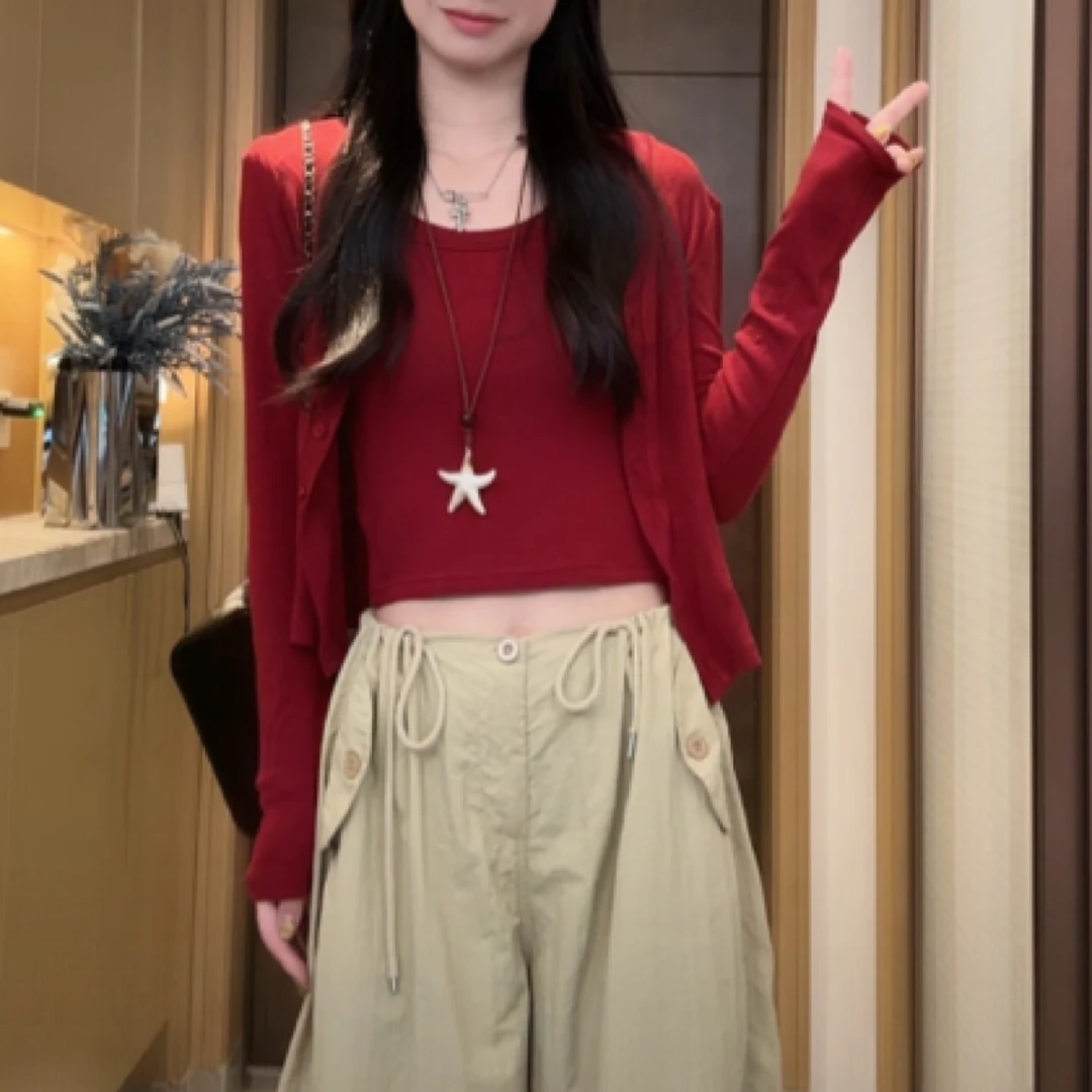 早秋高密棉慵懒风开衫长袖短外套高弹2025早秋新款