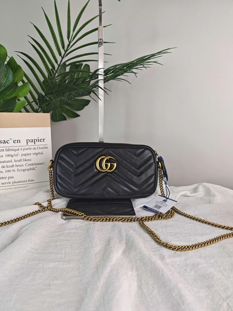 95新 GUCCI/古驰 黑色马蒙单肩链条包 1708 0224