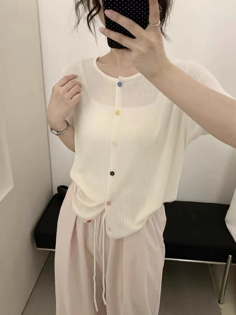 Pada.嘻&momo【彩色纽扣】韩系百搭 轻薄针织开衫 5929 Hi Fortune