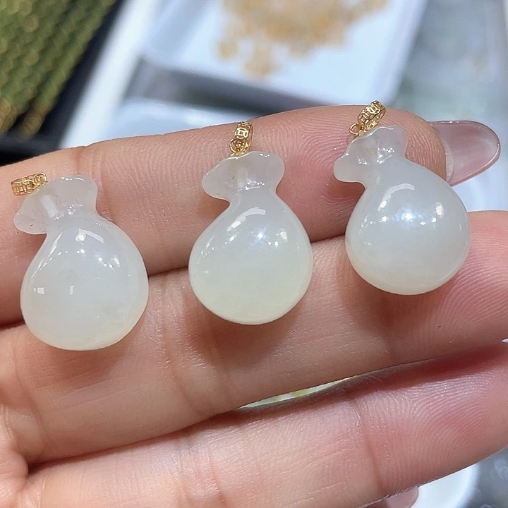 和田玉（白玉）颈饰18K金镶嵌多样拍发一