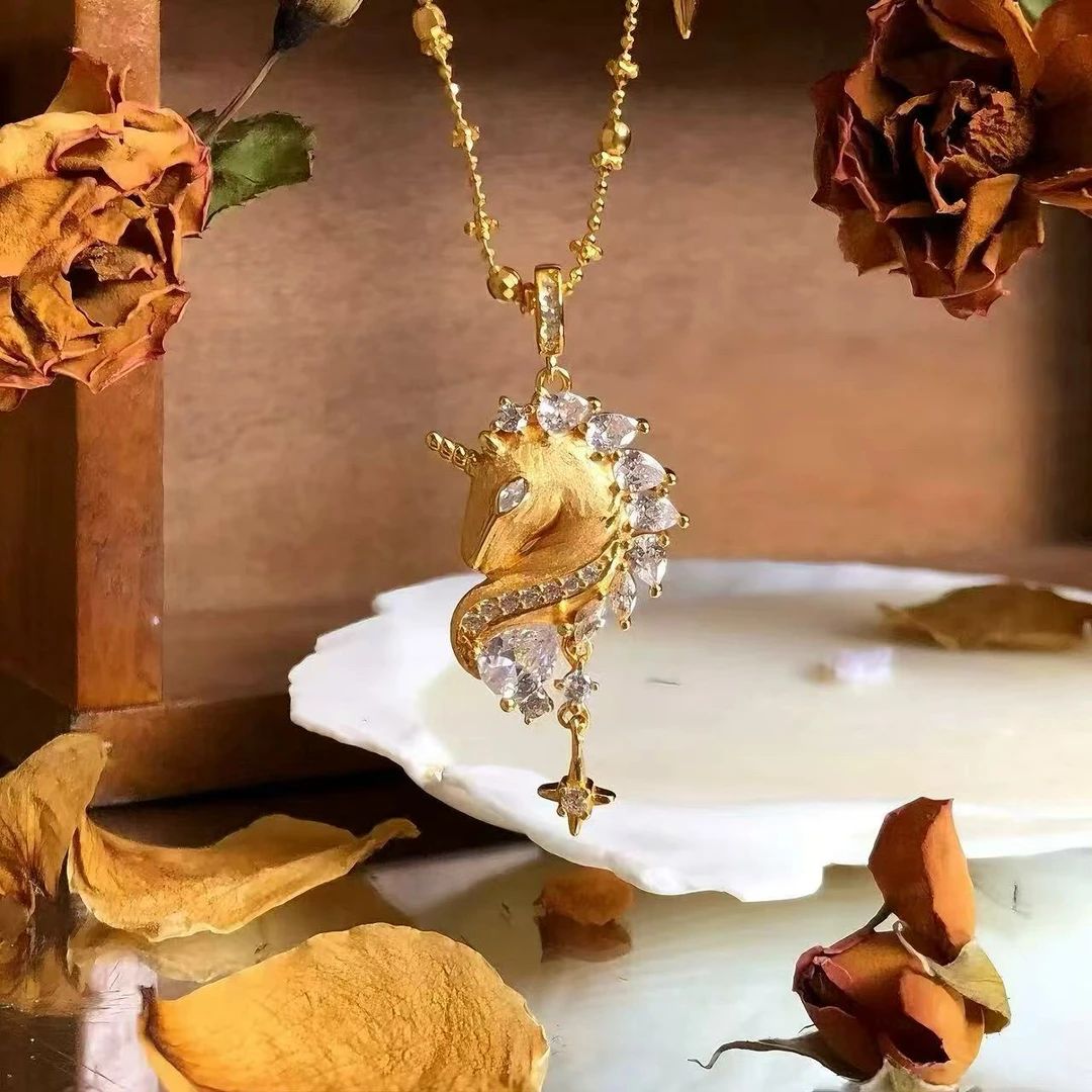 QANNA【以梦为马】【大号独角兽】【马年礼物】拉丝钻石吊坠（不含链）HD