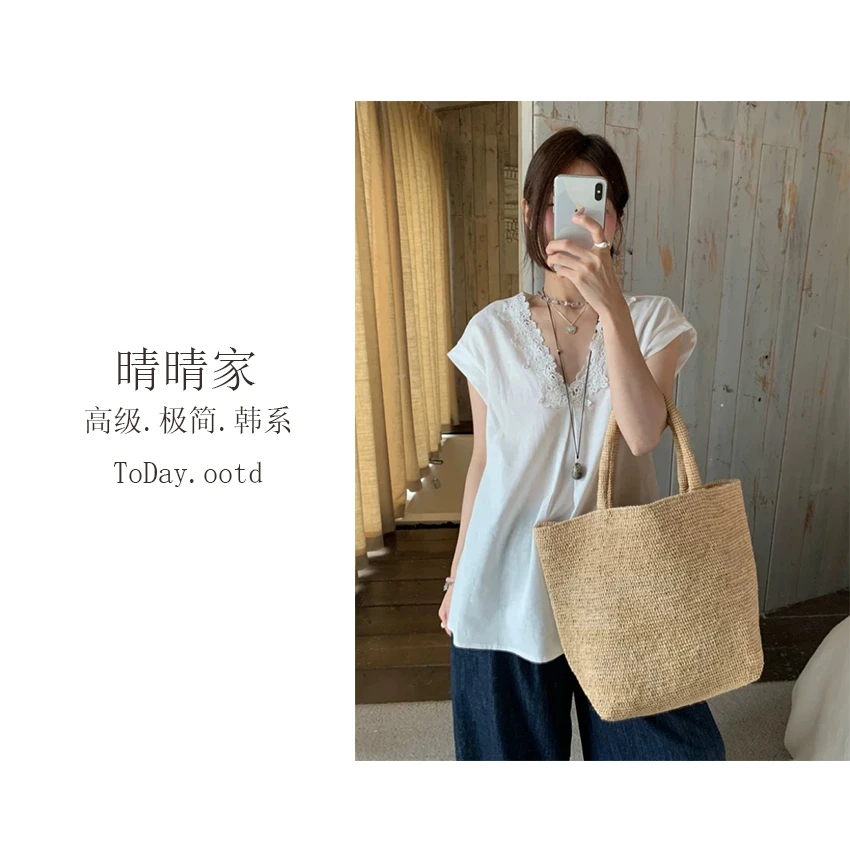 晴晴家-【塞纳旋律】夏季韩系百搭通勤极简风短袖T恤7133