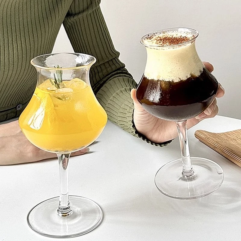 反口高脚鸡尾酒杯水晶玻璃花瓶创意造型北欧个性调酒杯冰咖啡杯
