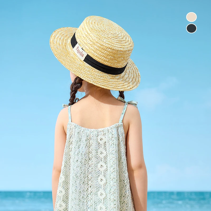 儿童草帽宝宝帽子夏季平顶女童遮阳帽沙滩礼帽男童防晒帽渔夫帽潮