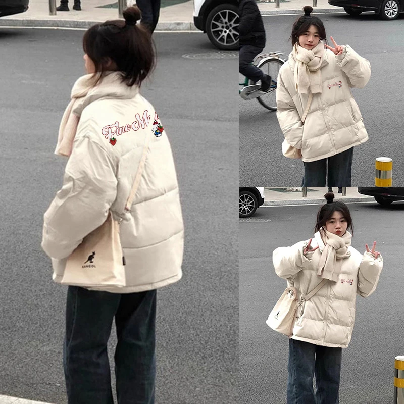 小个子高中生90白鸭绒羽绒服女冬季加厚保暖白色立领慵懒风外套潮