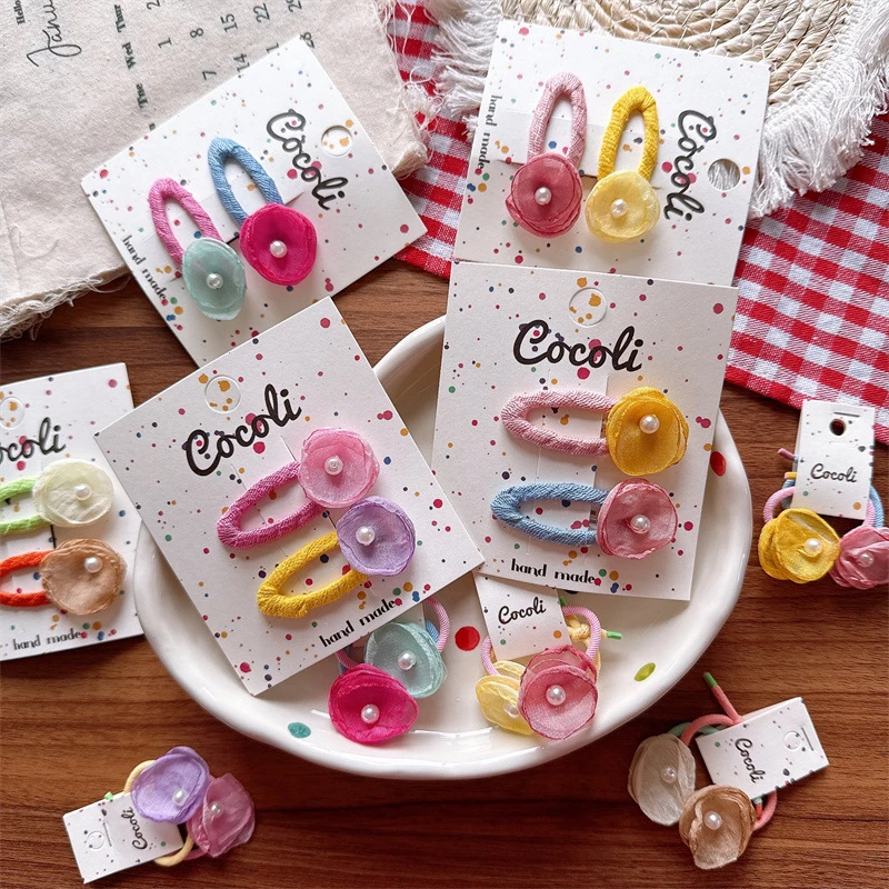 新款韩系春夏手工烧边花缝花朵发夹女童AB版小花BB夹头绳