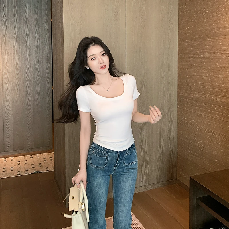 林关关【极简主义】基础百搭显瘦纯色上衣春季新款修身显瘦T恤