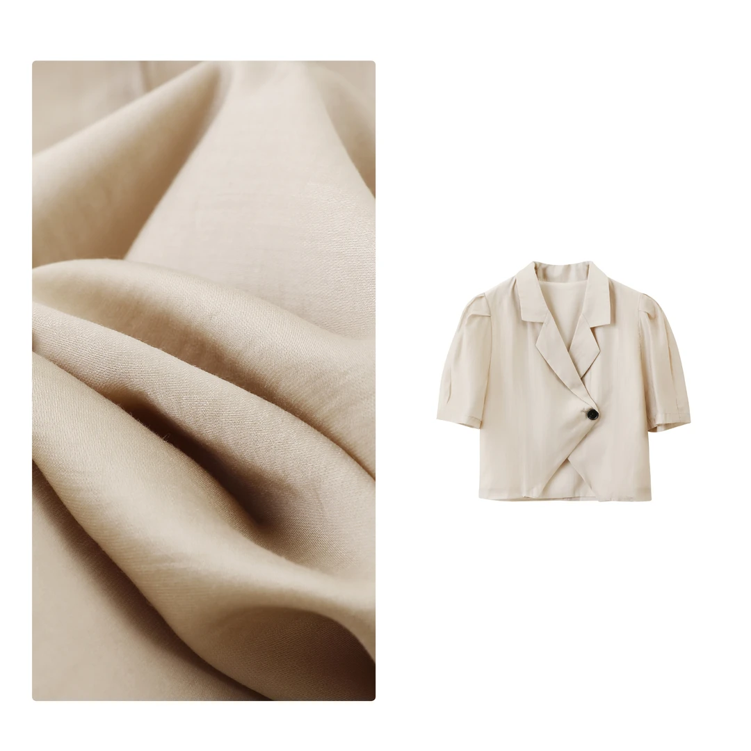 门店36&9！面料笈佳！莱赛尔天丝/通勤翻领泡泡袖短袖西装女C20886