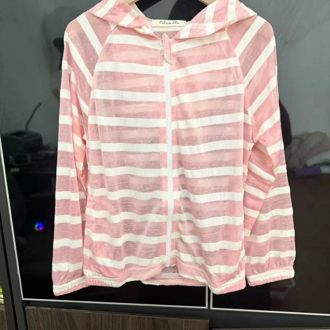 粉色条纹 薄款外套/可做防晒 防蚊帽衫