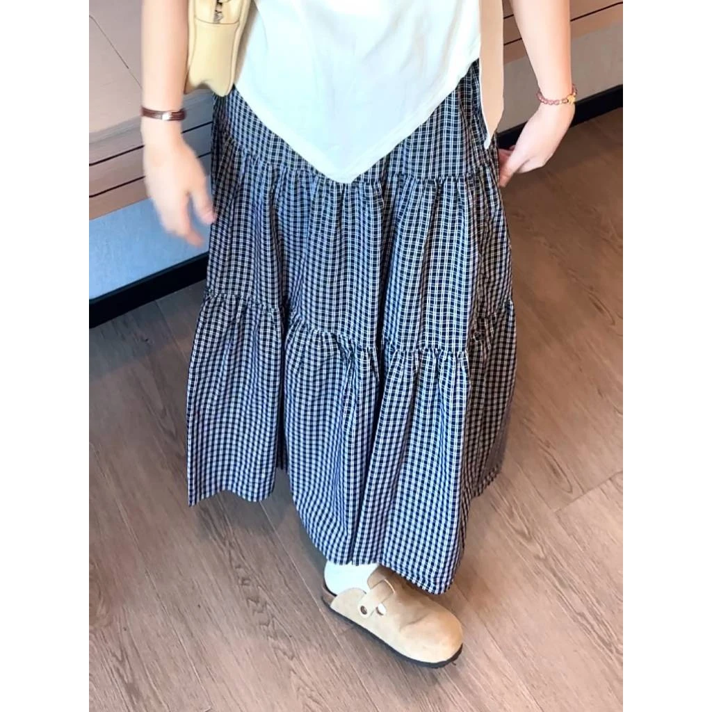 圆圆不圆 带发圈韩系格子半身裙夏季氛围感百搭基础款 松弛感裙