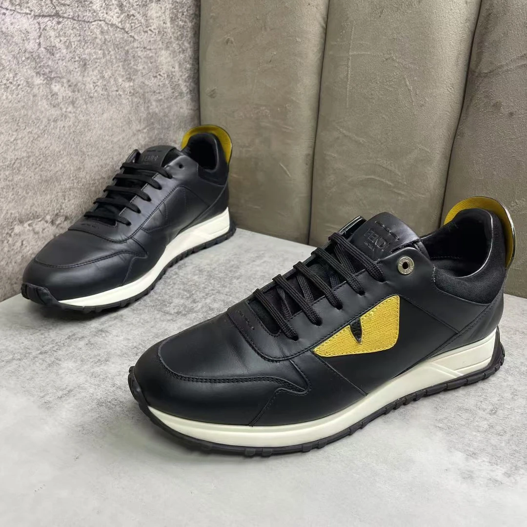 95新 FENDI/芬迪 黑色恶魔之眼舒适时尚百搭软底运动鞋/40码