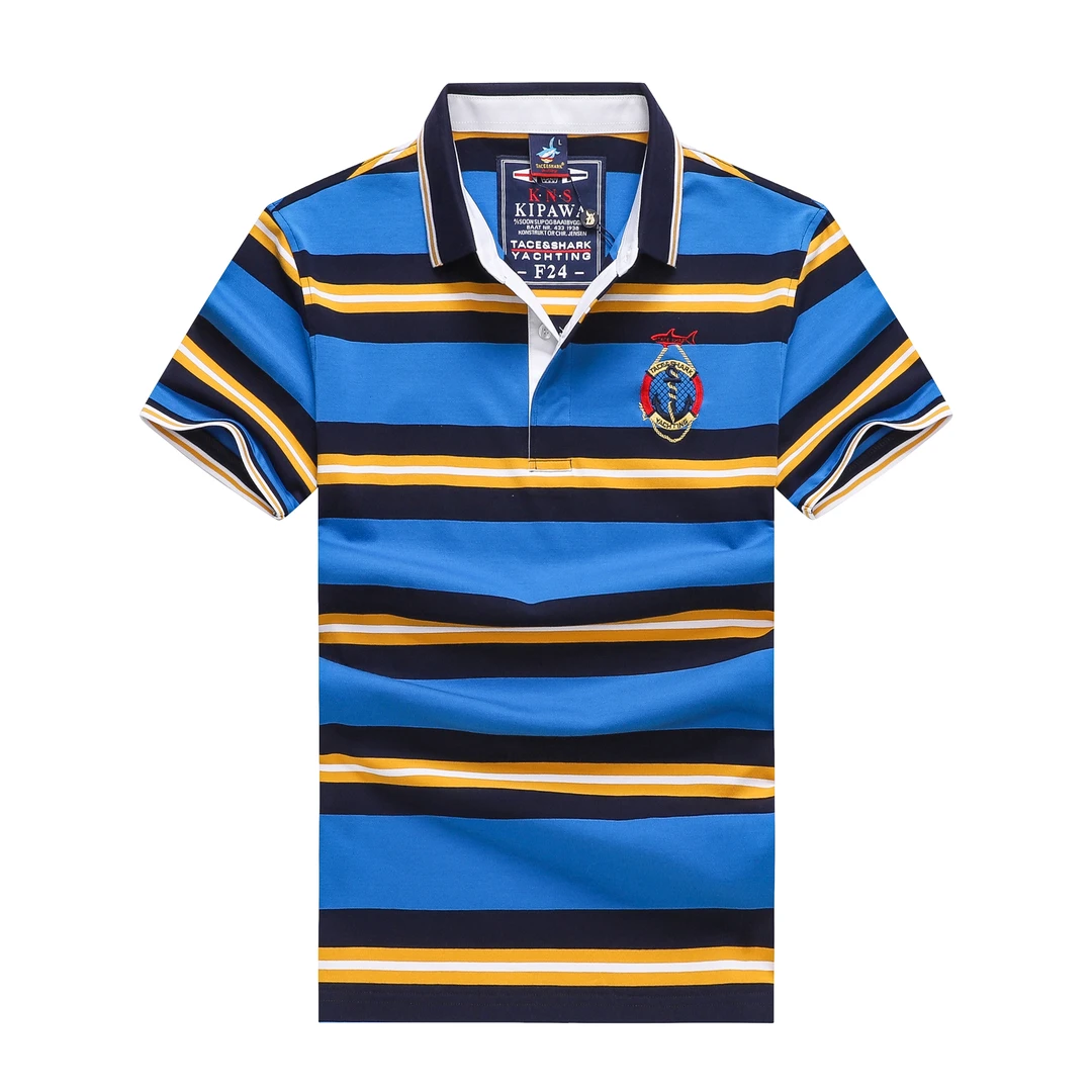 鲨鱼翻领男短袖男条纹Polo衫商务休闲拼色POLO衫上衣运动t恤潮流