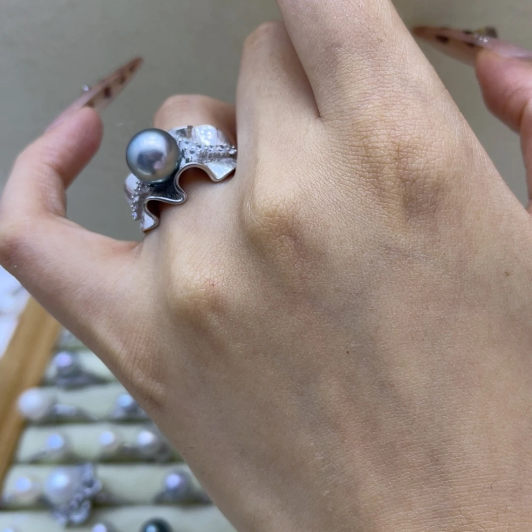 银S925镶嵌戒圈海水珍珠