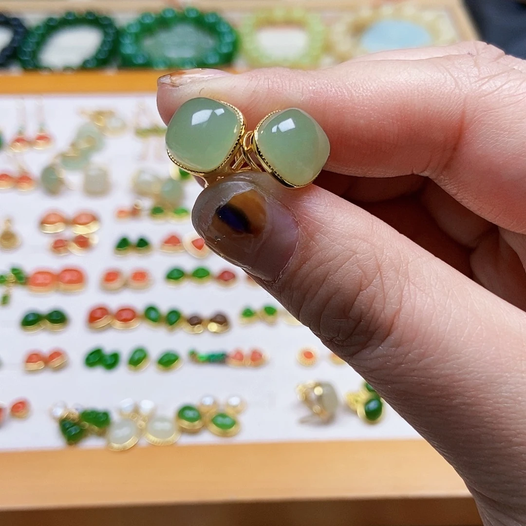 和田玉耳饰银S925镶嵌