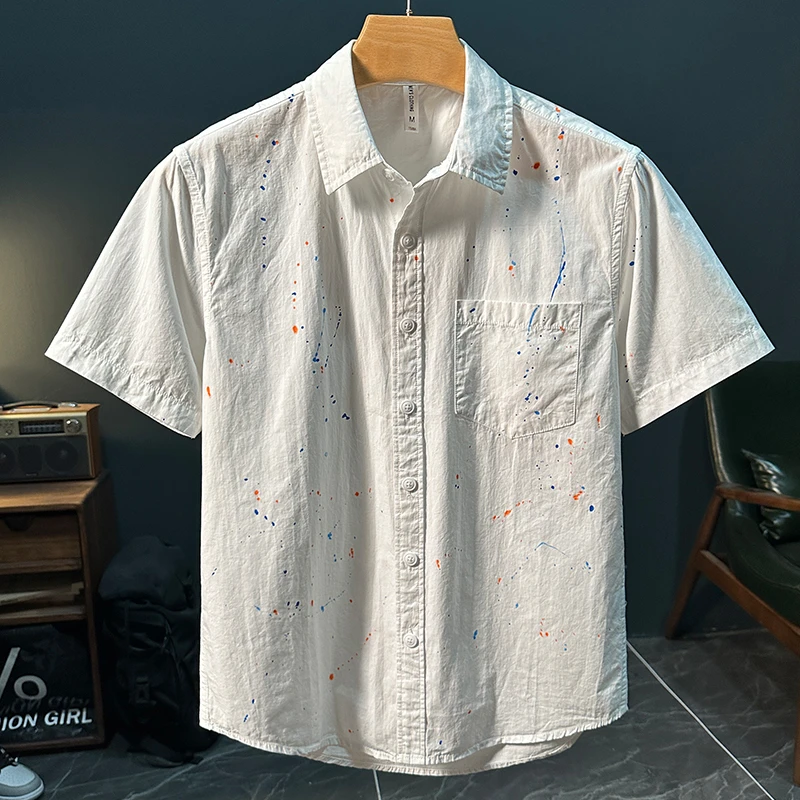 泼墨艺术感潮流短袖衬衫男夏季时尚设计感衬衣休闲宽松百搭上衣潮