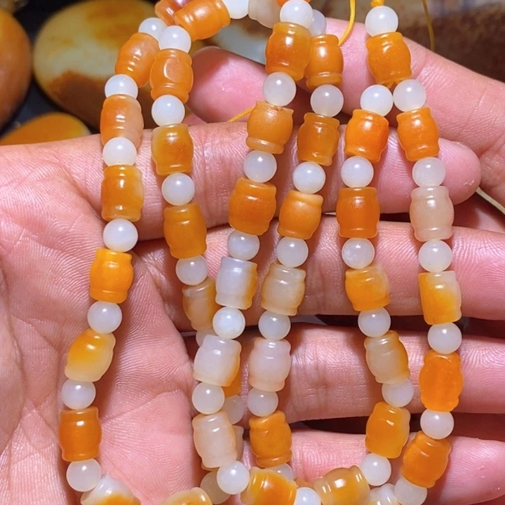 和田玉桶珠项链未镶嵌