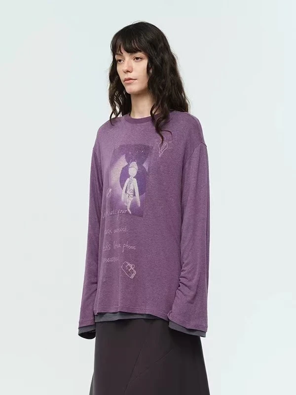 官方授权8ON8 MY TOY紫色长袖2025早秋新款百搭图形设计感上衣