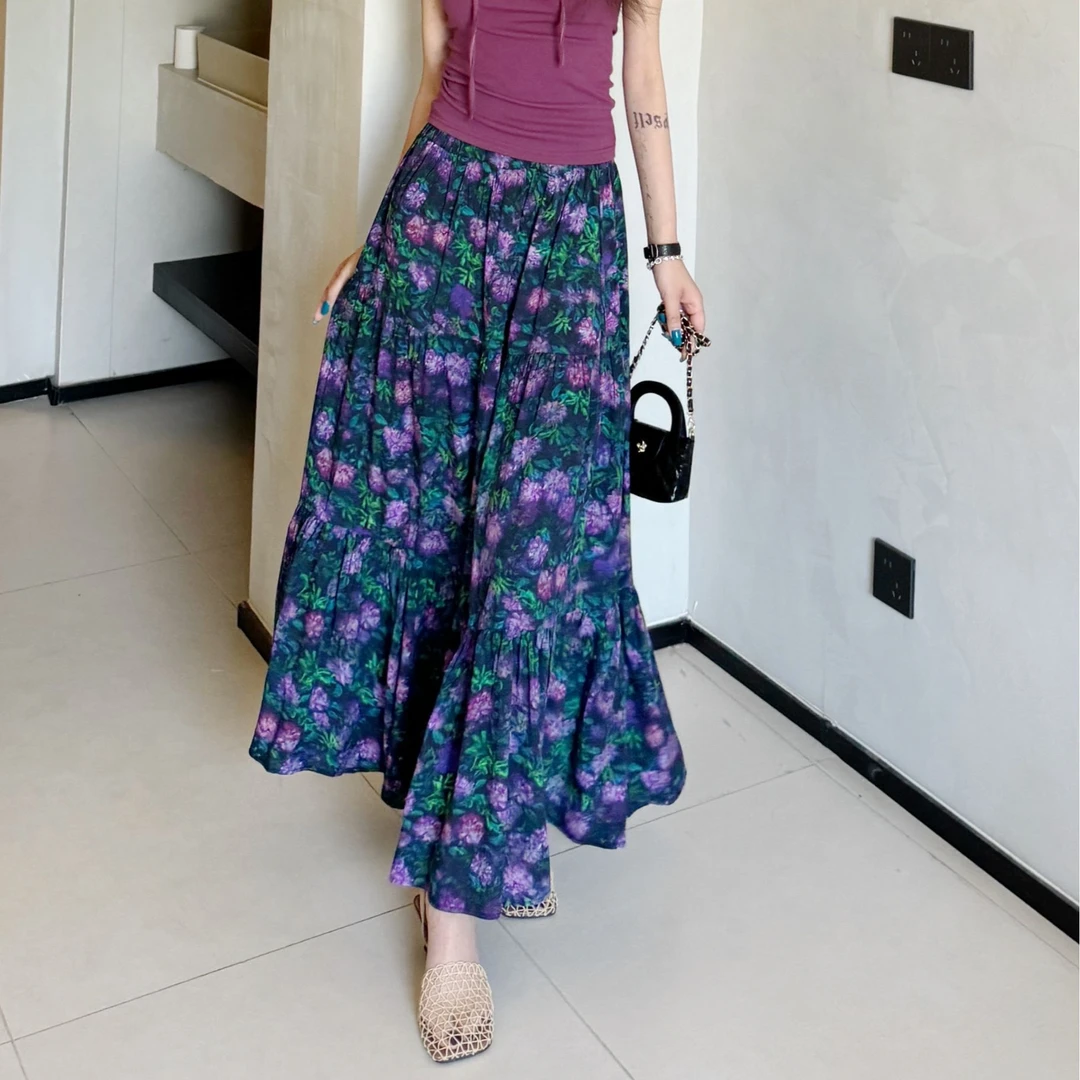 2025夏季新款半身裙女款大摆裙碎花气质显瘦时尚中长款裙子6007